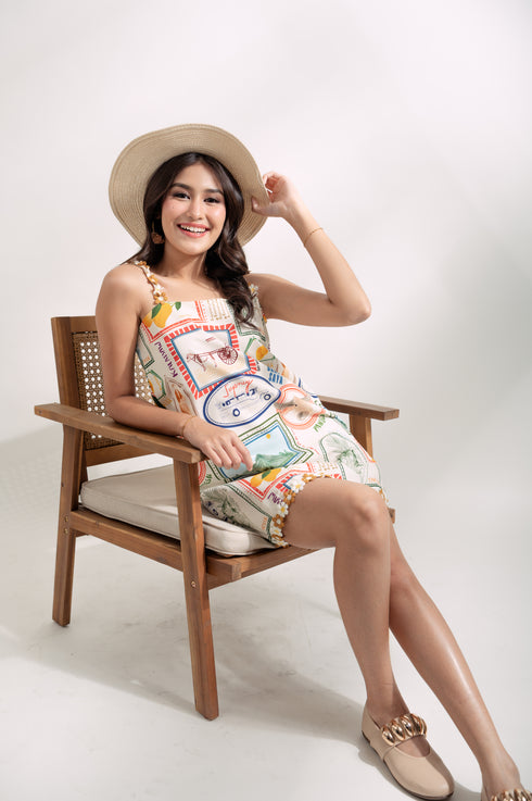 EMGEE by Get Spotted: Shona Mini Dress in Pamana Postmark Fabric
